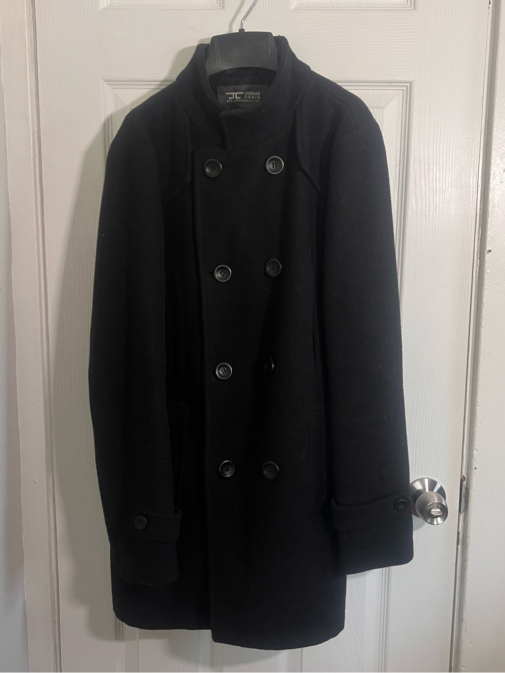 Mens Black Double-Breasted Wool Peacoat - Size Medium - Excellent Condition